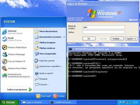 Área de trabalho aberta sem logon, no Windows XP.