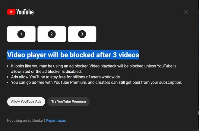 YouTube bloqueia adblocker