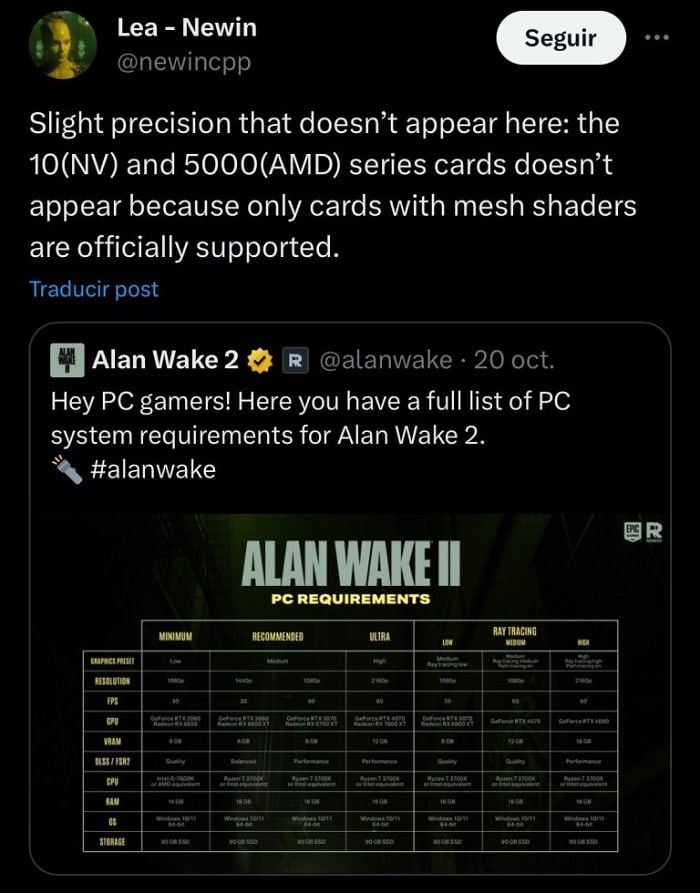 Revelados requisitos PC de Alan Wake 2