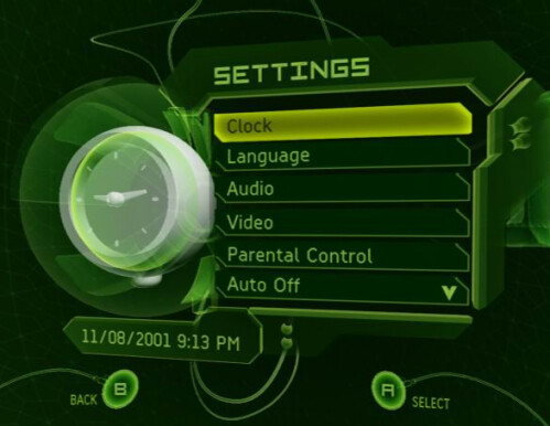 tela do sistema operacional do Xbox, lançado em 2001
