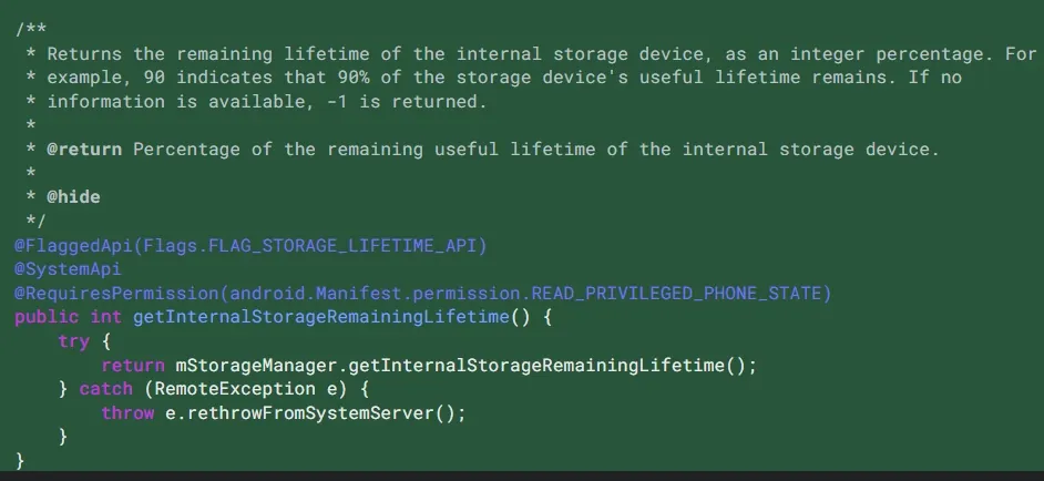 Android 15 API armazenamento interno