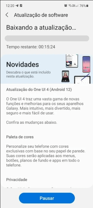 Atualização Android 12 Samsung 