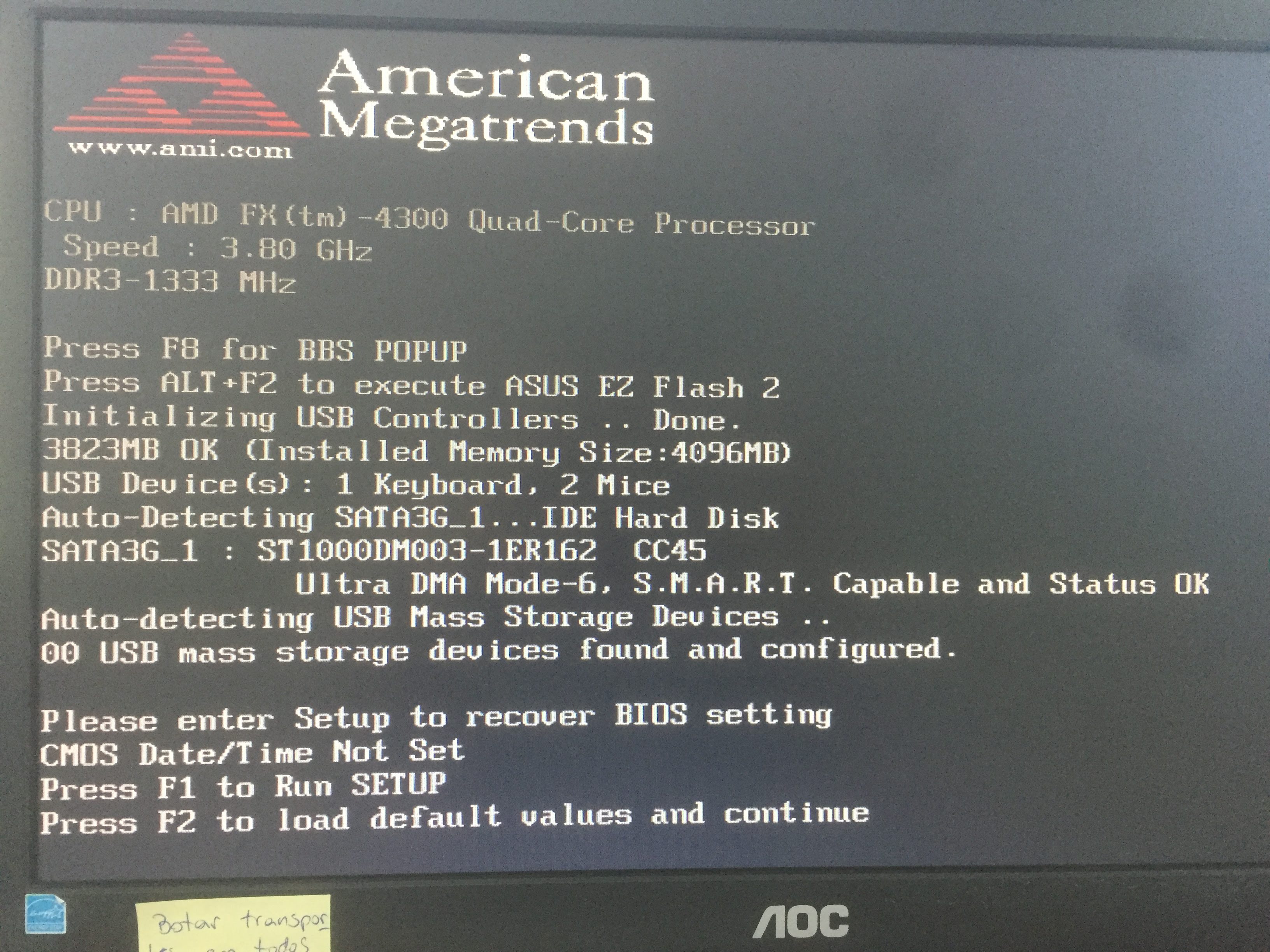 BIOS press f2 to load default values and continue - Placas-mãe
