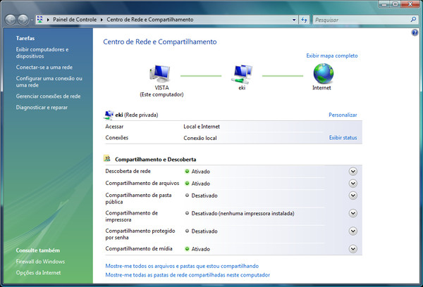 Centro de Rede e Compartilhamento no Windows Vista