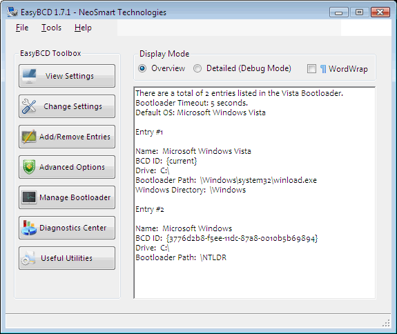 EasyBCD, editor do menu de boot do Windows Vista