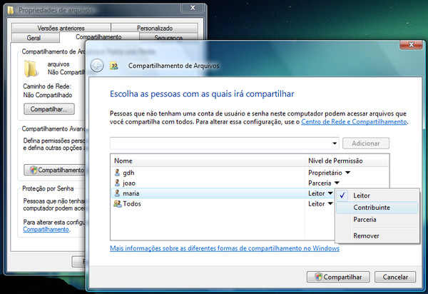 Compartilhamento de arquivos no Windows Vista