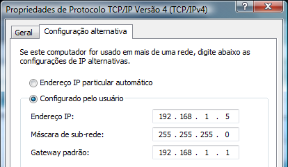 Propriedades de Protocolo TCP/IP Versão 4: configuração alternativa