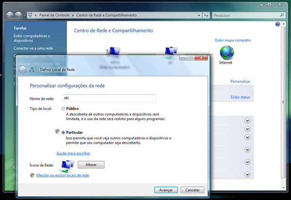 Centro de Rede e Compartilhamento, do Windows Vista: personalizar configurações da rede
