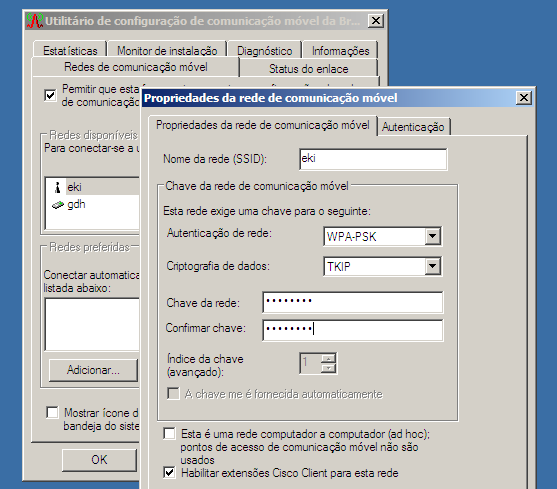 Utilitário de configuração de redes wireless da Broadcom no Windows XP