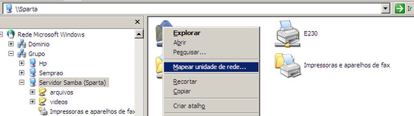 Opção alternativa para acessar o item 'Mapear unidade de rede', no Windows XP