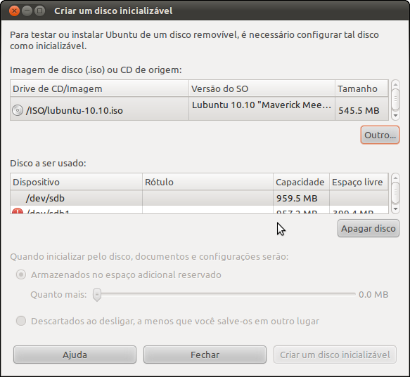 Criando um disco inicalizável, com utilitário do Ubuntu
