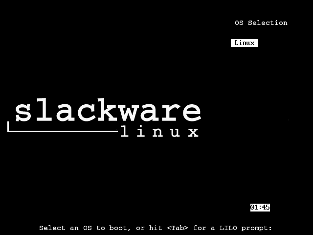 Tela de inicialização do Slackware.