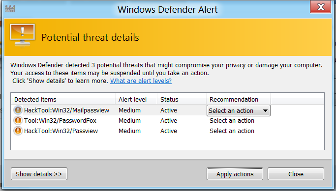 Alerta do Windows Defender no Windows 8 Developer Preview