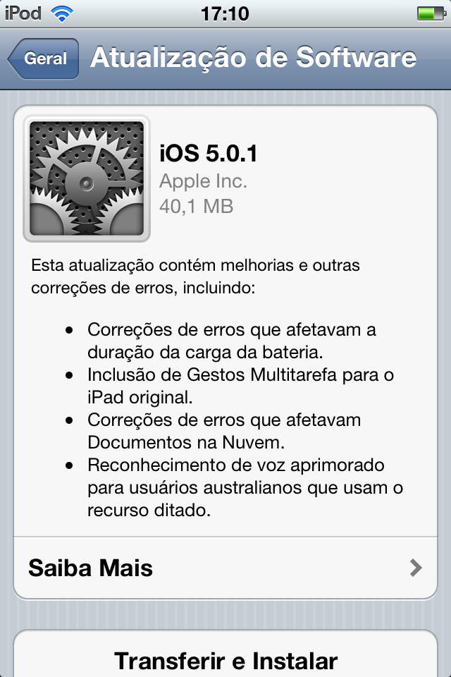 Atualização do iOS 5: cerca de 40 MB, sem depender do iTunes