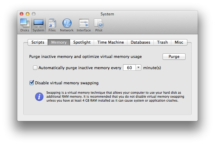 Desativar memória virtual no OS X
