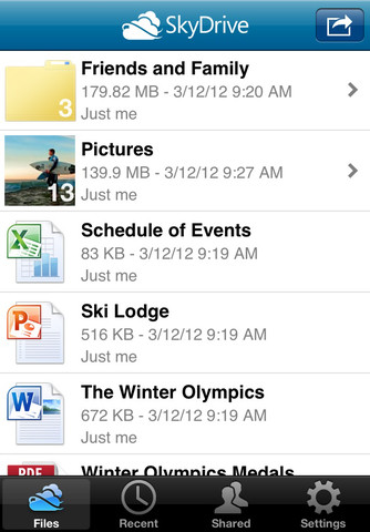 App do SkyDrive na App Store