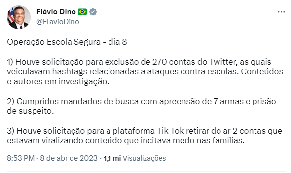 Governo solicita remoção de 400 contas no Twitter por incitação a ataques em escolas 1 twitter flavio dino