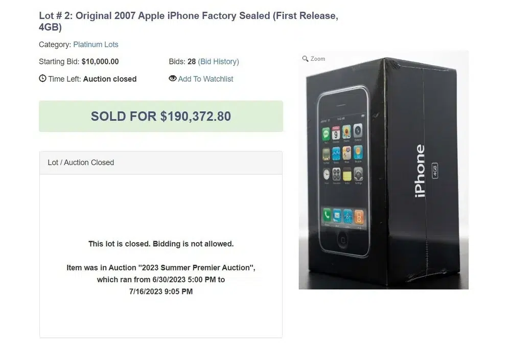 iPhone de 1ª geração lacrado é vendido nos Estados Unidos por quase R$ 1 milhão 1 iPhone de 1ª geração leiloado