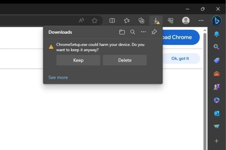 Navegador Microsoft Edge diz que instalador do Google Chrome é um vírus 1 680787
