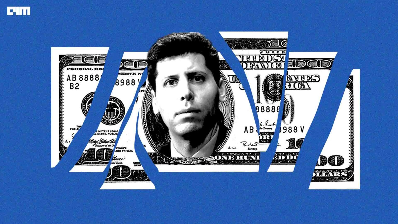 Ilustração em preto e branco de um homem sobre notas de cem dólares recortadas em fundo azul, com a logo da CIM no canto superior esquerdo