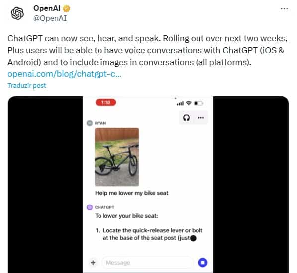 ChatGPT: inteligência artificial agora entende comandos de voz e imagens; mas apenas na versão mobile 2 ChatGPT