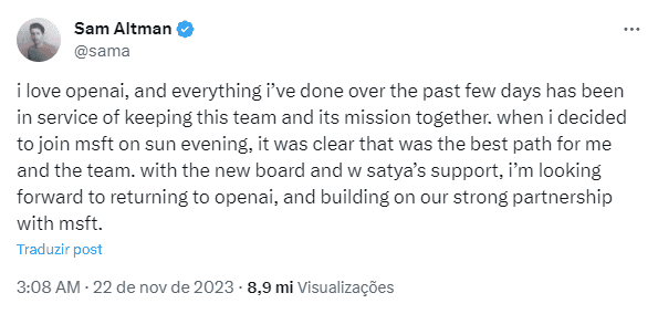 A volta dos que não foram: Sam Altman volta ao cargo de CEO da OpenAI 2 imagem 2023 11 22 094036925