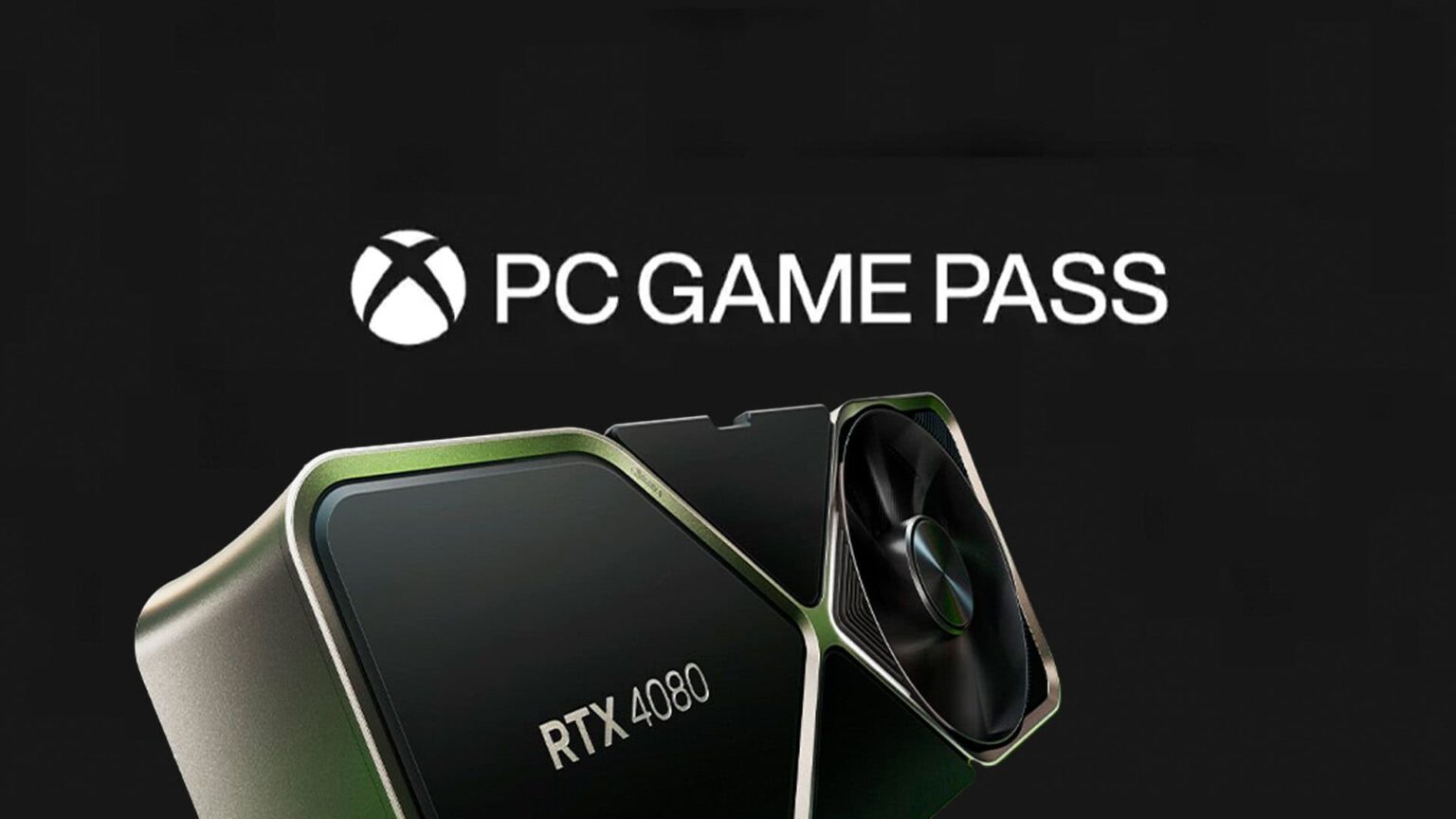 Placa de vídeo NVIDIA GeForce RTX 4080 com o logo do PC Game Pass da Xbox em destaque no fundo escuro