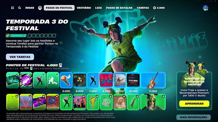 passe da Billie Eilish no Fortnite Festival