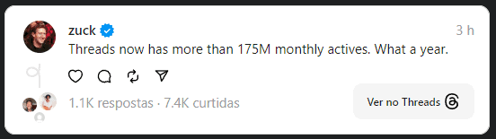 Threads: um ano após lançamento, rede social da Meta alcança 175 milhões de usuários 1 Threads Mark Zuckerberg