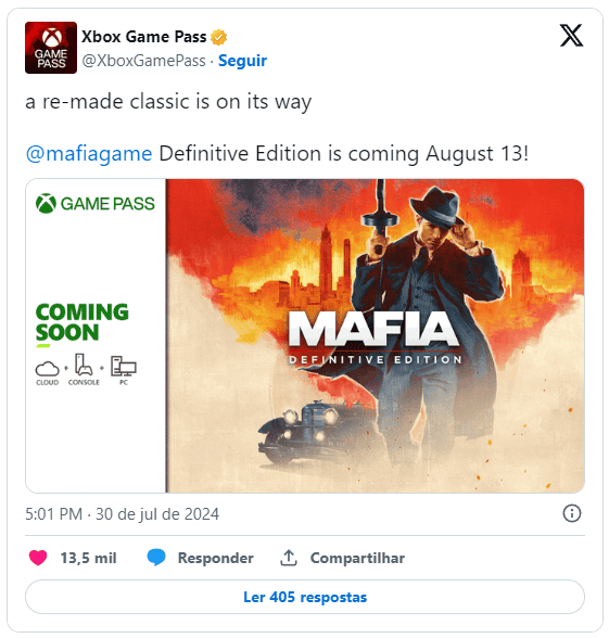Um dos melhores jogos de máfia estará disponível no Game Pass em 13 de agosto 1 Mafia: Definitive Edition