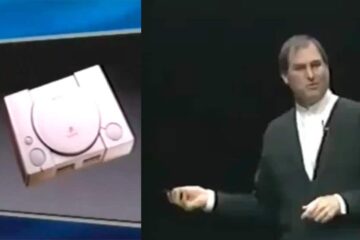Steve Jobs anunciando emulador do PS1 para o Mac