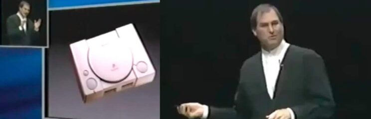 Steve Jobs anunciando emulador do PS1 para o Mac