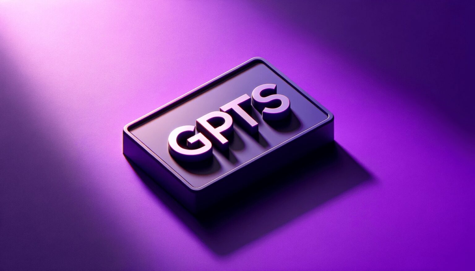 Placa roxa em 3D com o texto "GPTS" em letras brancas, sobre fundo degradê roxo com iluminação suave