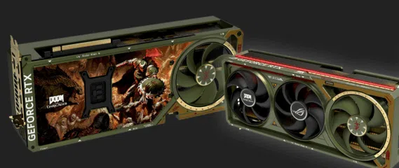 imagem da versão especial da RTX 5080 da ASUS inspirada em Doom