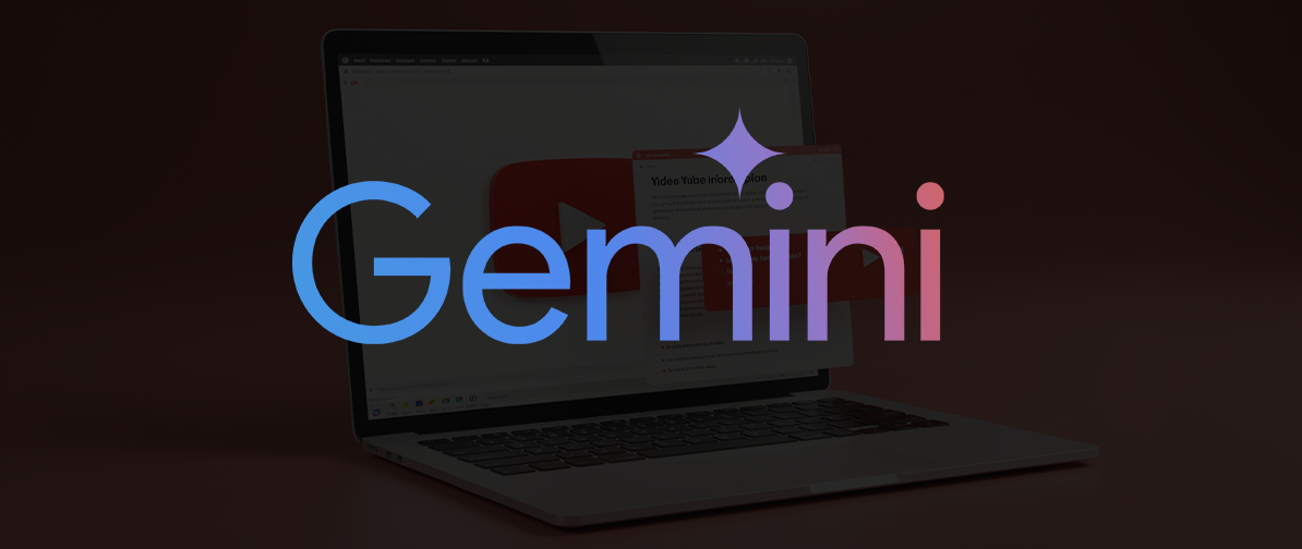 Interface do Google Gemini resumindo vídeos do YouTube em laptop moderno