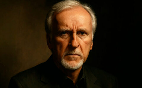 Retrato editorial de James Cameron, diretor de Avatar e Titanic, em destaque no artigo dos melhores filmes segundo o IMDb
