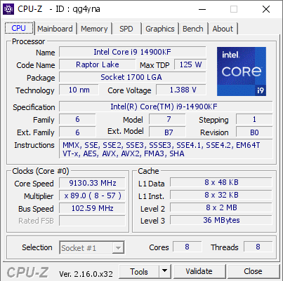 Captura da validação HWBot do Core i9-14900KF mostrando resultado de frequência