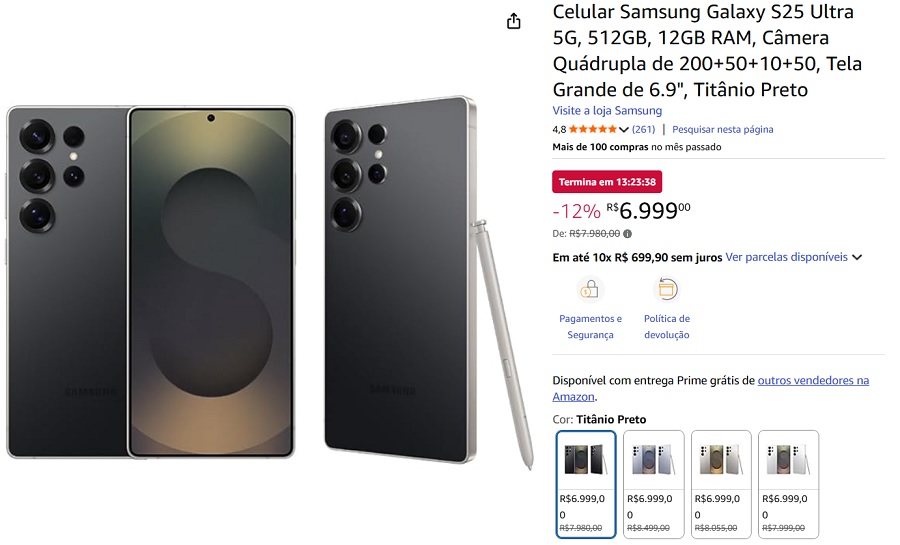 Galaxy S25 Ultra 512GB ganha desconto na Amazon e fica quase metade do preço do lançamento 1 1 106