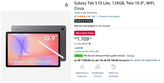 Preço do Galaxy Tab S10 Lite despenca para R$ 1.710 (poucas unidades disponíveis) 1 1 136