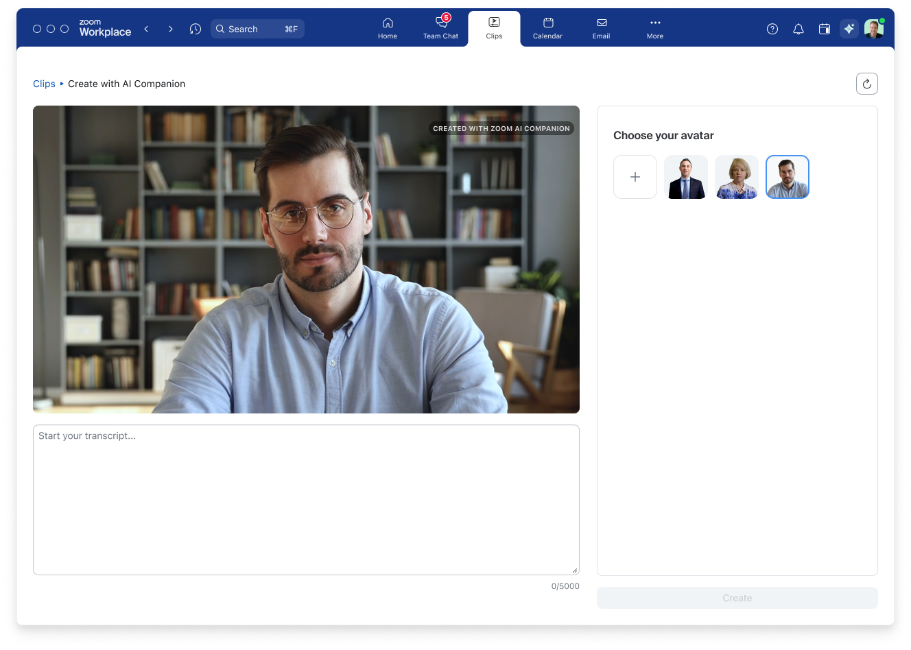 Zoom anuncia clone com IA para reuniões e traz tradução de voz instantânea; veja como funciona 1 Interface do Zoom AI Avatar mostrando opções de clipes, cenários de fundo, e personalização de avatar em reunião virtual