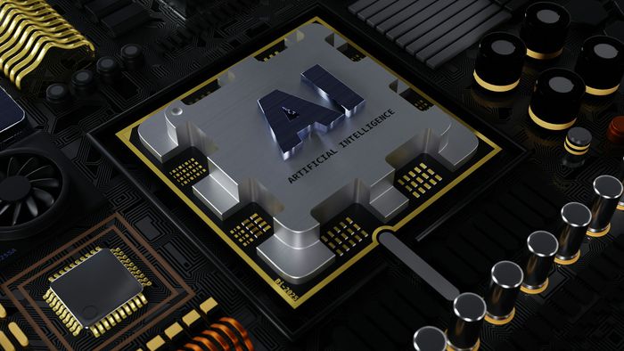 Novos empregos estão sendo gerados para corrigir as "cagadas" feitas por inteligência artificial 1 Close-up de placa de circuito impresso com chip metálico e logo azul de IA