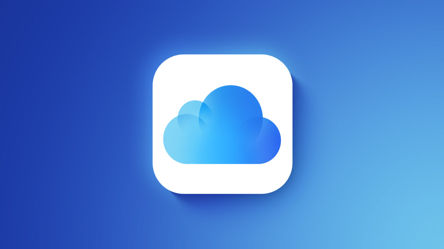 Ícone do iCloud da Apple: nuvem azul em quadrado branco sobre fundo degradê azul