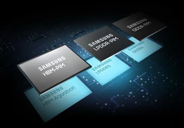 Samsung aumenta preços de DRAM e NAND em até 30% 2 Representação 3D de módulos de memória Samsung incluindo HBM, LPDDR e GDDR PIM