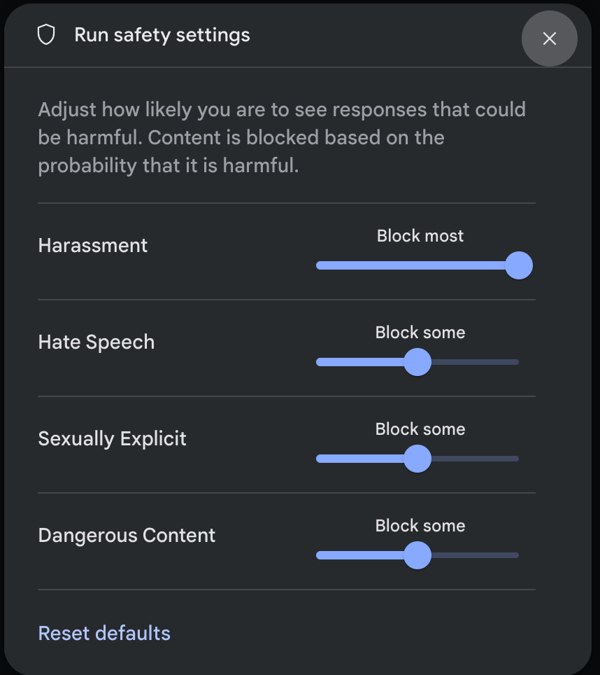 Google Gemini é classificado como 'alto risco' para crianças e adolescentes em avaliação de segurança 2 Interface de configuração de filtros de segurança em IA