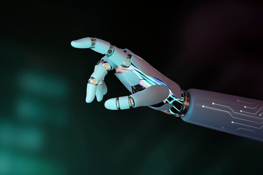 Ex-pesquisadores da OpenAI, Google e Meta lançam a Periodic Labs para transformar a ciência com IA 3 Mão robótica azul clara com circuitos e articulações metálicas em fundo futurista