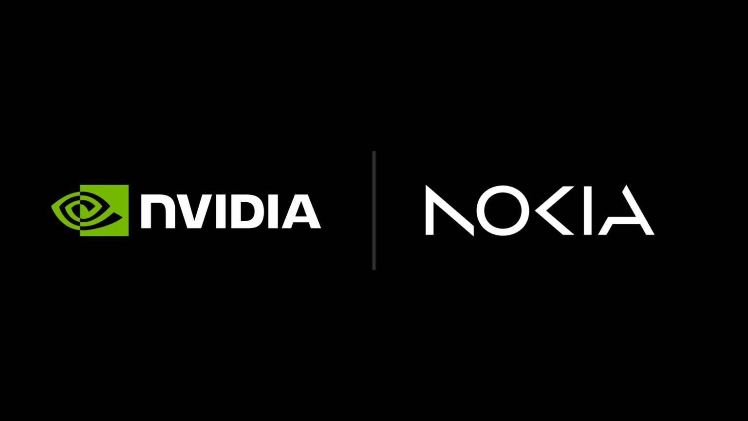 Logotipos da NVIDIA (marca verde) e da Nokia, lado a lado em fundo preto, separados por uma linha vertical