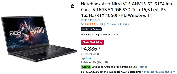Notebook Acer Nitro V15 com RTX 4050 em promoção por R$ 4.886: o gamer que cabe no seu bolso 1 1 37