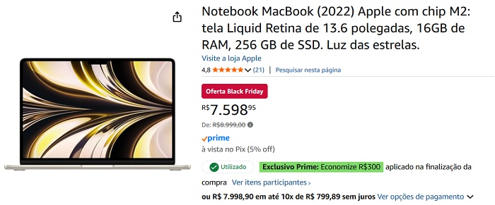 MacBook Air M2 está com desconto + cupom, caindo de R$9.000 para R$7.299 3 1 42