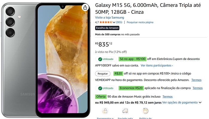 Corre para não perder! Galaxy M15 5G com bateria gigante e câmera tripla por R$735 4 1 47
