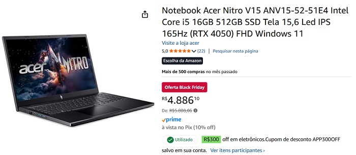 Acer Nitro V15 com RTX 4050 cai para R$ 4.586 e vira o notebook gamer mais custo-benefício do momento 1 1 76